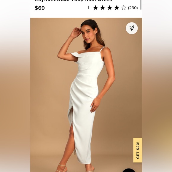 Lulu’s || Showing Off a Little White Asymmetrical Tulip Midi Dress Small NWT - Picture 1 of 2